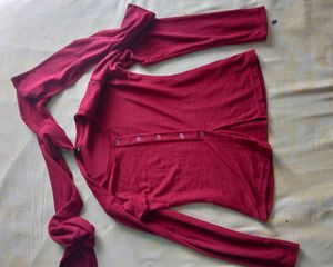Chic Maroon Button-Up Top with Scarf