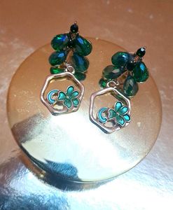 korean Green stone &amp; Floral Earrings
