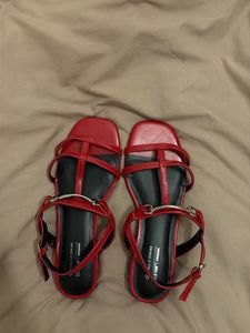 Red Strappy Flat Sandals