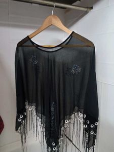 Sheer Black Embellished Cape
