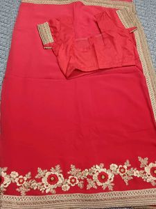 Stunning Red Embroidered Saree
