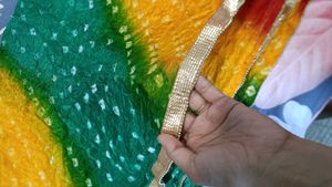 Vibrant Bandhani Dupatta with Golden Border