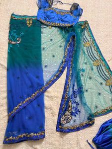 y2k Stunning Blue & Teal Embroidered Lehenga saree
