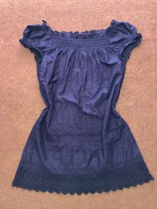 Navy Blue Embroidered Smocked Dress