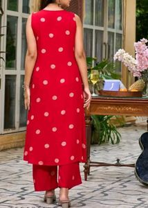 Red Polka Dot Sleeveless Kurta Set
