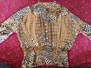 Unique Animal Print Button-Up Blouse