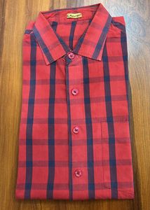 2👔-Men's Red Plaid and denim blueCasual Shirt