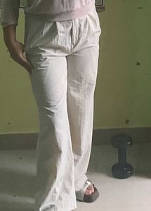 Cream Wide Leg Pants with Belt