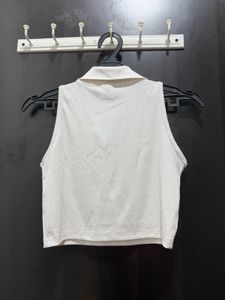 Ribbed Collared Sleeveless Crop Top