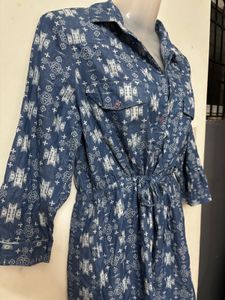Blue Printed Shirt Dress