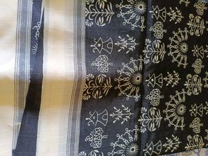 Elegant Blue Saree with Golden Leaf Motifs