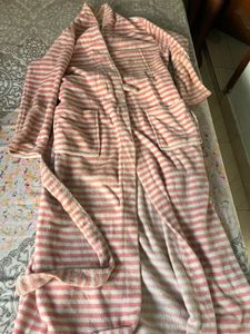 pink and white cozy morning gown