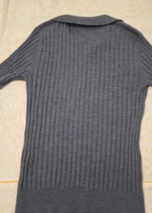 Women's Gray Woolen Button Neck Top