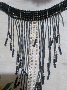 Black Beaded Fringe Necklace