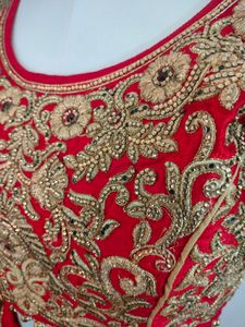 Red With Gold Embroidery Bridal Lehenga (Women's)