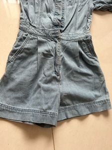 Denim Jumpsuit with Puff Sleeves