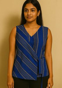 Striped Blue Wrap Top