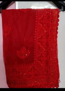 Stunning Red Embroidered Saree