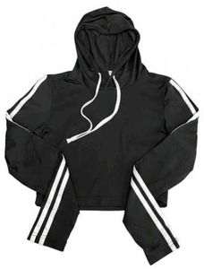 Black Gym Cropped Hoodie with White Stripes