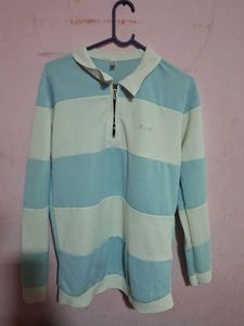 Striped Pullover with Zipper Neck