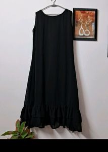 Women Wide Poly-Silk Dress(Black)