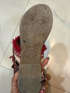 Marron Kolhapuri Boho Fringe Sandals