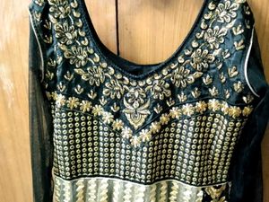Elegant Black &amp; Gold Embellished Gown