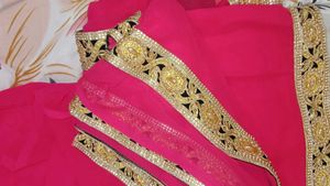 Elegant Pink Saree with Golden Border