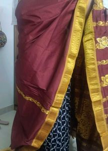 Elegant Maroon &amp; Golden Saree