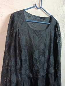 Trendy Partywear Lace Top Layered Blouson Black 🖤
