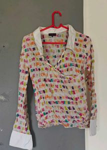 Colorful Abstract Print Wrap Top