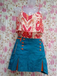 Blue Skirt with Orange Accents
