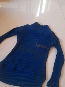 Blue Ribbed Knit Top