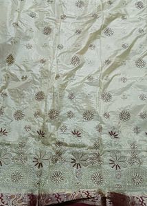 Cream &amp; Maroon Embroidered Silk Saree