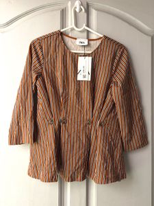 Zara Striped Button Detail Top