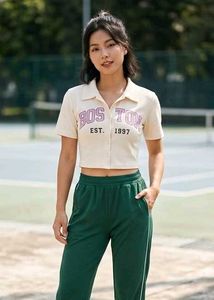 Trendy Crop Top with "Boston" Graphic