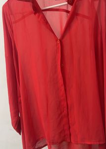 Oversized See Through Red Shirt