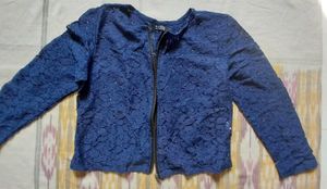 Navy Blue Lace Zip-Up Top