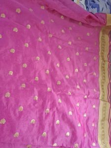 Elegant Pink Saree with Golden Motifs