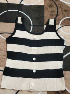 Striped Knit Button-Up Tank Top