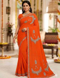 Vibrant Orange Embellished Saree