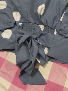 Blue Polka Dot Top with Flutter Sleeves