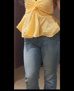 Chic Yellow Gingham Twist Front Top
