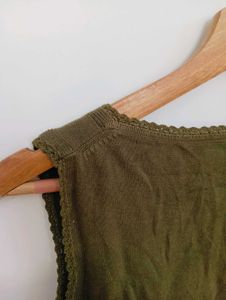 Olive Green Sleeveless V-Neck Top