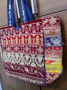 Embroidered Velvet Tote Bag