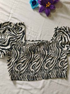 Zebra Print Puff Sleeve crop Top