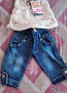 Cute Denim Jeans &amp; Lace Top Set,and 1 skirt