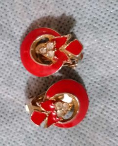 Vintage Red Enamel &amp; Crystal Earrings
