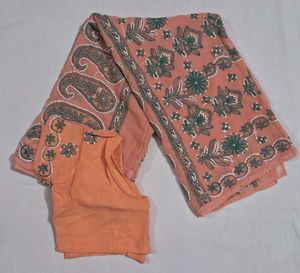 Peach Chikankari Saree with Blouse