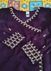 Elegant 💜 Kurta Set with Gold Embroidery